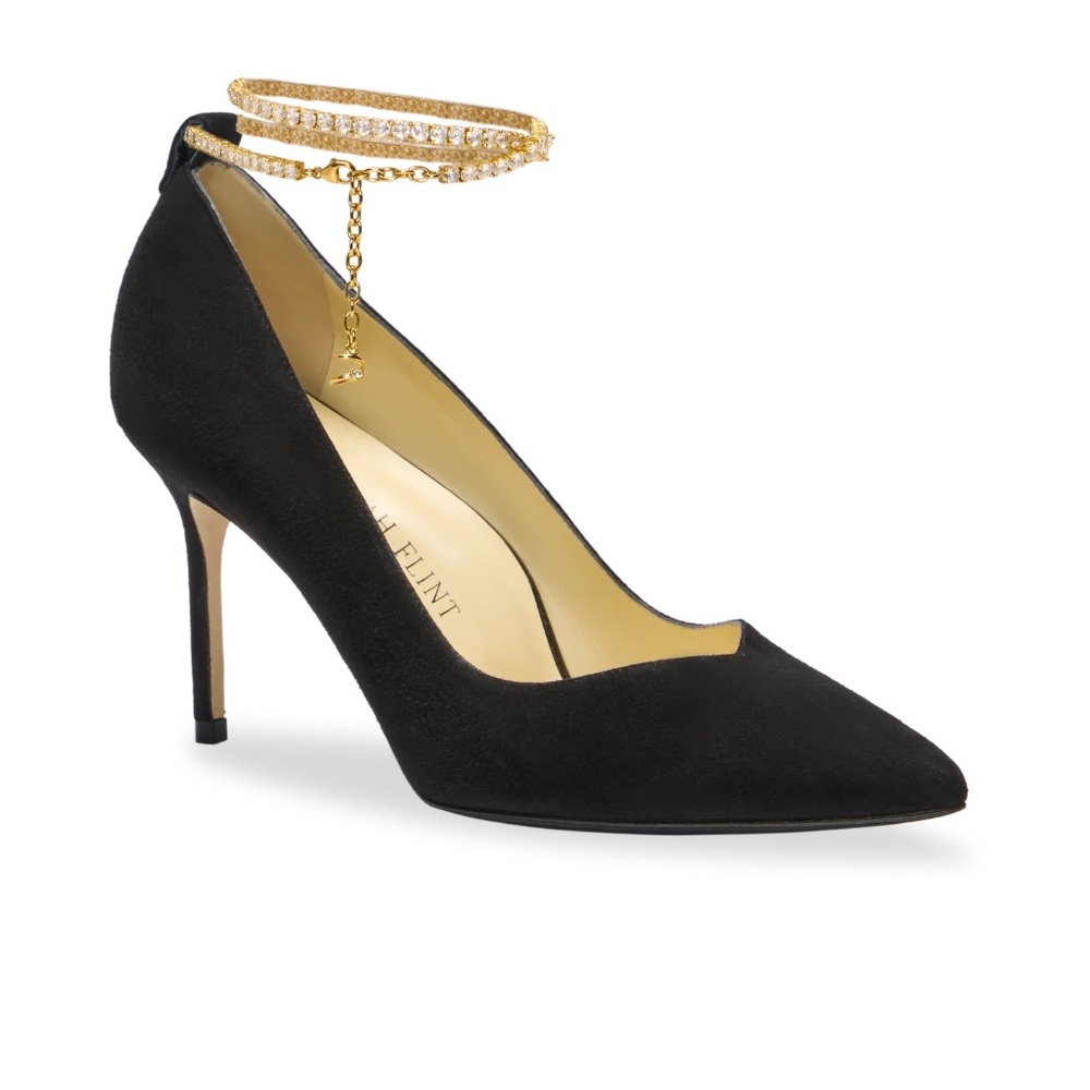 $795 — Sarah Flint Perfect Shiffon Pump 85 Black 2 Changeable Ankle Straps 41/10